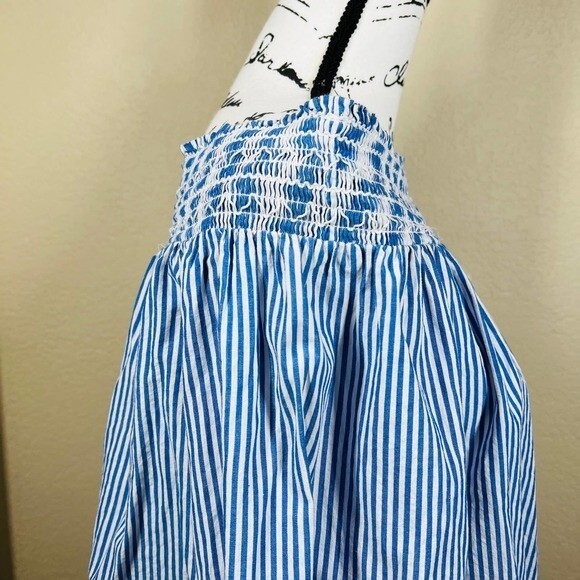 Soprano blue striped top off the shoulder long sleeve blouse size M - Picture 10 of 15